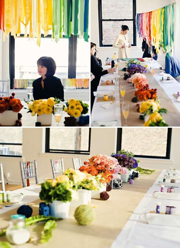 An awesome rainbow table setting by You Me for Rue spotted on Oh Happy Day 